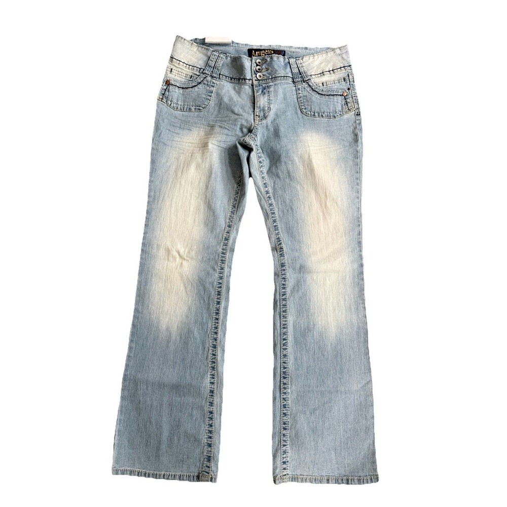 NWT Y2K Angels Light Wash Thick Stitching Low Rise Flap Pockets Jeans Size 17